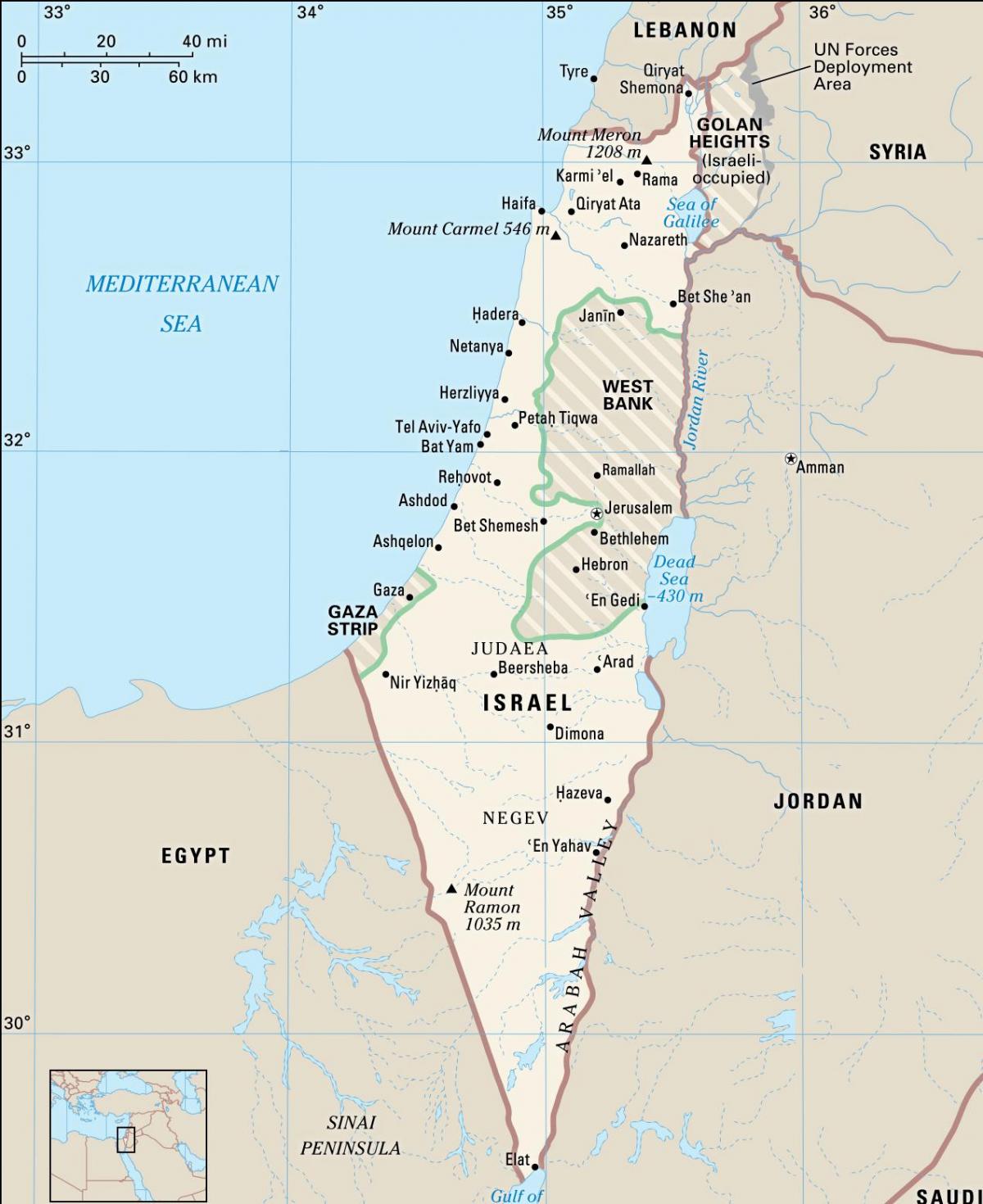 Mapa Izraela z głównymi miastami